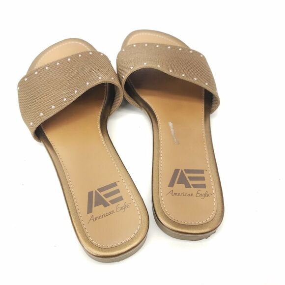 American Eagle Sandals Slip On Brown Slides Flats Wide Strap Womens Size 5 - Picture 4 of 6